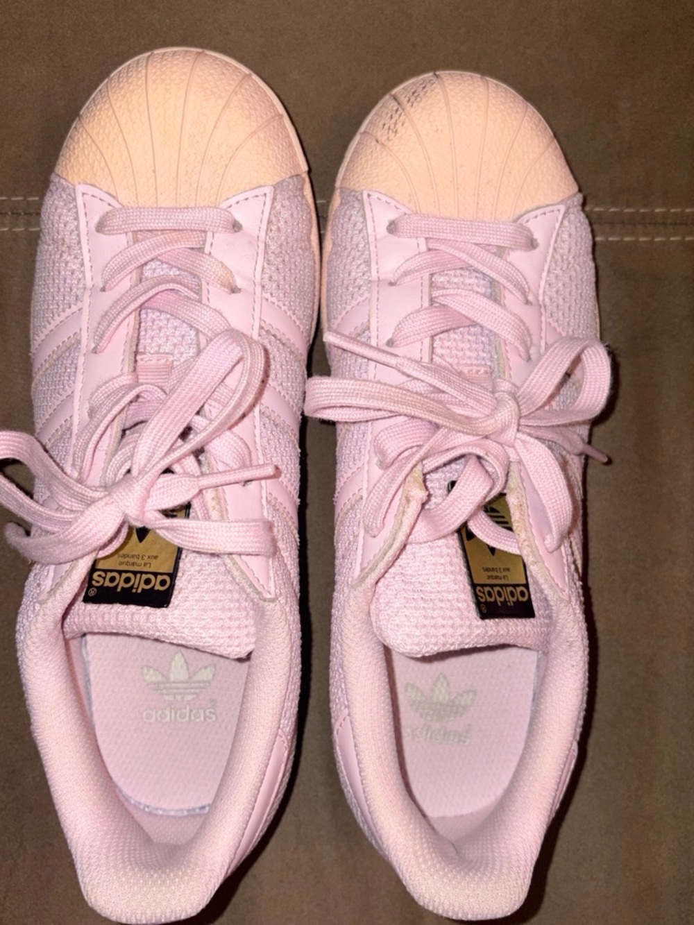 Adidas Pink and Gold Trefoil Lace-Up Sneakers
